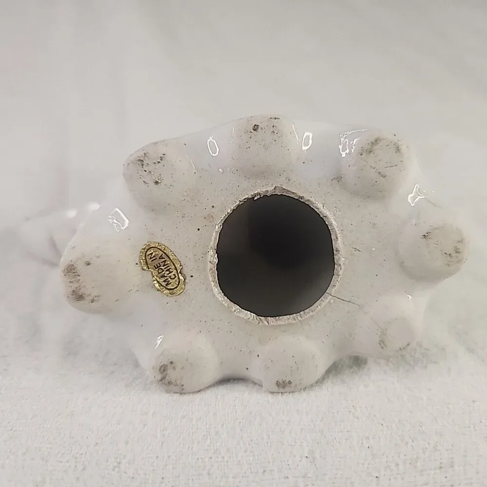 Elephant White Blue Floral Blanket Gold Accent Ceramic Figurine 4 1/2